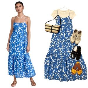 Xirena Fae Tiered Blue White Floral  Sundress Women’s Size Large L